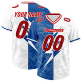 Custom White Royal Split Personalized Lightning Pattern Football Jersey