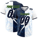 Custom White Navy Split Personalized Lightning Pattern Football Jersey
