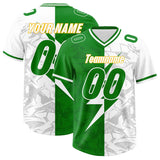 Custom Kelly Green White Split Personalized Lightning Pattern Football Jersey