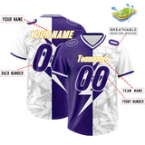 Custom Purple White Split Personalized Lightning Pattern Football Jersey