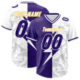 Custom Purple White Split Personalized Lightning Pattern Football Jersey