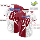 Custom Cardinal White Split Personalized Lightning Pattern Football Jersey