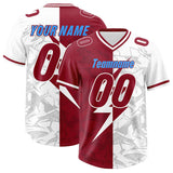 Custom Cardinal White Split Personalized Lightning Pattern Football Jersey