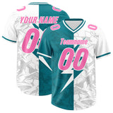 Custom Aqua White Split Personalized Lightning Pattern Football Jersey