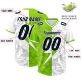 Custom Neon Green White Split Personalized Lightning Pattern Football Jersey