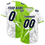 Custom Neon Green White Split Personalized Lightning Pattern Football Jersey