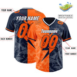 Custom Orange Navy Split Personalized Lightning Pattern Football Jersey
