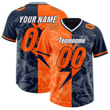 Custom Orange Navy Split Personalized Lightning Pattern Football Jersey