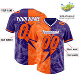 Custom Orange Purple Split Personalized Lightning Pattern Football Jersey