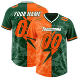 Custom Green Orange Split Personalized Lightning Pattern Football Jersey