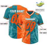 Custom Aqua Orange Split Personalized Lightning Pattern Football Jersey