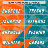 Custom Aqua Orange Split Personalized Lightning Pattern Football Jersey