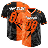 Custom Black Orange Split Personalized Lightning Pattern Football Jersey