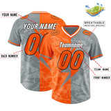 Custom Grey Orange Split Personalized Lightning Pattern Football Jersey