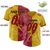 Custom Old Gold Cardinal Split Personalized Lightning Pattern Football Jersey