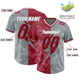 Custom Gray Cardinal Split Personalized Lightning Pattern Football Jersey