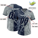 Custom Navy Gray Split Personalized Lightning Pattern Football Jersey