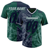 Custom Green Navy Split Personalized Lightning Pattern Football Jersey