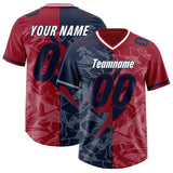 Custom Navy Cardinal Split Personalized Lightning Pattern Football Jersey