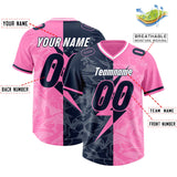 Custom Pink Navy Split Personalized Lightning Pattern Football Jersey