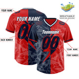 Custom Red Navy Split Personalized Lightning Pattern Football Jersey