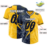 Custom Gold Navy Split Personalized Lightning Pattern Football Jersey