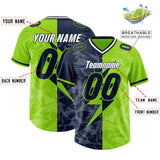 Custom Neon Green Navy Split Personalized Lightning Pattern Football Jersey