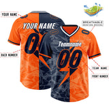 Custom Orange Navy Split Personalized Lightning Pattern Football Jersey