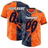 Custom Orange Navy Split Personalized Lightning Pattern Football Jersey