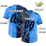 Custom Light Blue Navy Split Personalized Lightning Pattern Football Jersey