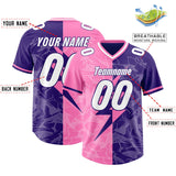 Custom Purple Pink Split Personalized Lightning Pattern Football Jersey