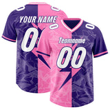 Custom Purple Pink Split Personalized Lightning Pattern Football Jersey