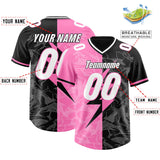 Custom Black Pink Split Personalized Lightning Pattern Football Jersey