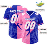 Custom Royal Pink Split Personalized Lightning Pattern Football Jersey