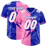Custom Royal Pink Split Personalized Lightning Pattern Football Jersey