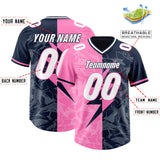 Custom Navy Pink Split Personalized Lightning Pattern Football Jersey
