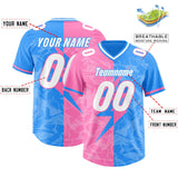 Custom Light Blue Pink Split Personalized Lightning Pattern Football Jersey