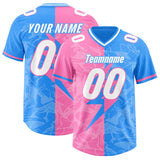 Custom Light Blue Pink Split Personalized Lightning Pattern Football Jersey