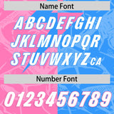 Custom Light Blue Pink Split Personalized Lightning Pattern Football Jersey