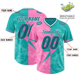Custom Aqua Pink Split Personalized Lightning Pattern Football Jersey