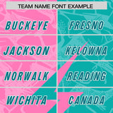 Custom Aqua Pink Split Personalized Lightning Pattern Football Jersey