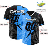 Custom Black Light Blue Split Personalized Lightning Pattern Football Jersey