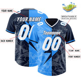Custom Navy Light Blue Split Personalized Lightning Pattern Football Jersey
