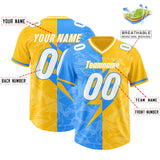Custom Yellow Light Blue Split Personalized Lightning Pattern Football Jersey