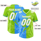 Custom Neon Green Light Blue Split Personalized Lightning Pattern Football Jersey
