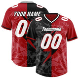 Custom Black Red Split Personalized Lightning Pattern Football Jersey