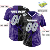 Custom Purple Black Split Personalized Lightning Pattern Football Jersey