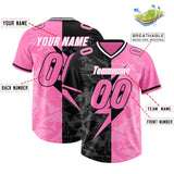 Custom Pink Black Split Personalized Lightning Pattern Football Jersey