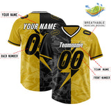Custom Old Gold Black Split Personalized Lightning Pattern Football Jersey