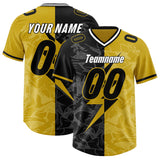 Custom Old Gold Black Split Personalized Lightning Pattern Football Jersey